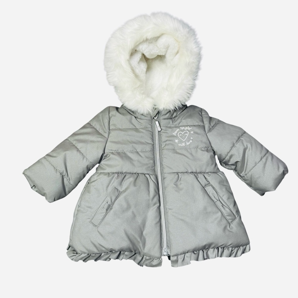 NWT New 3 Pommes Baby Girl Grey Parka Jacket Made In France Size 3/6 Months